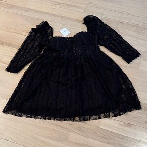 Black lace corset-style mini dress-Coquette-Whimsigoth-New-L